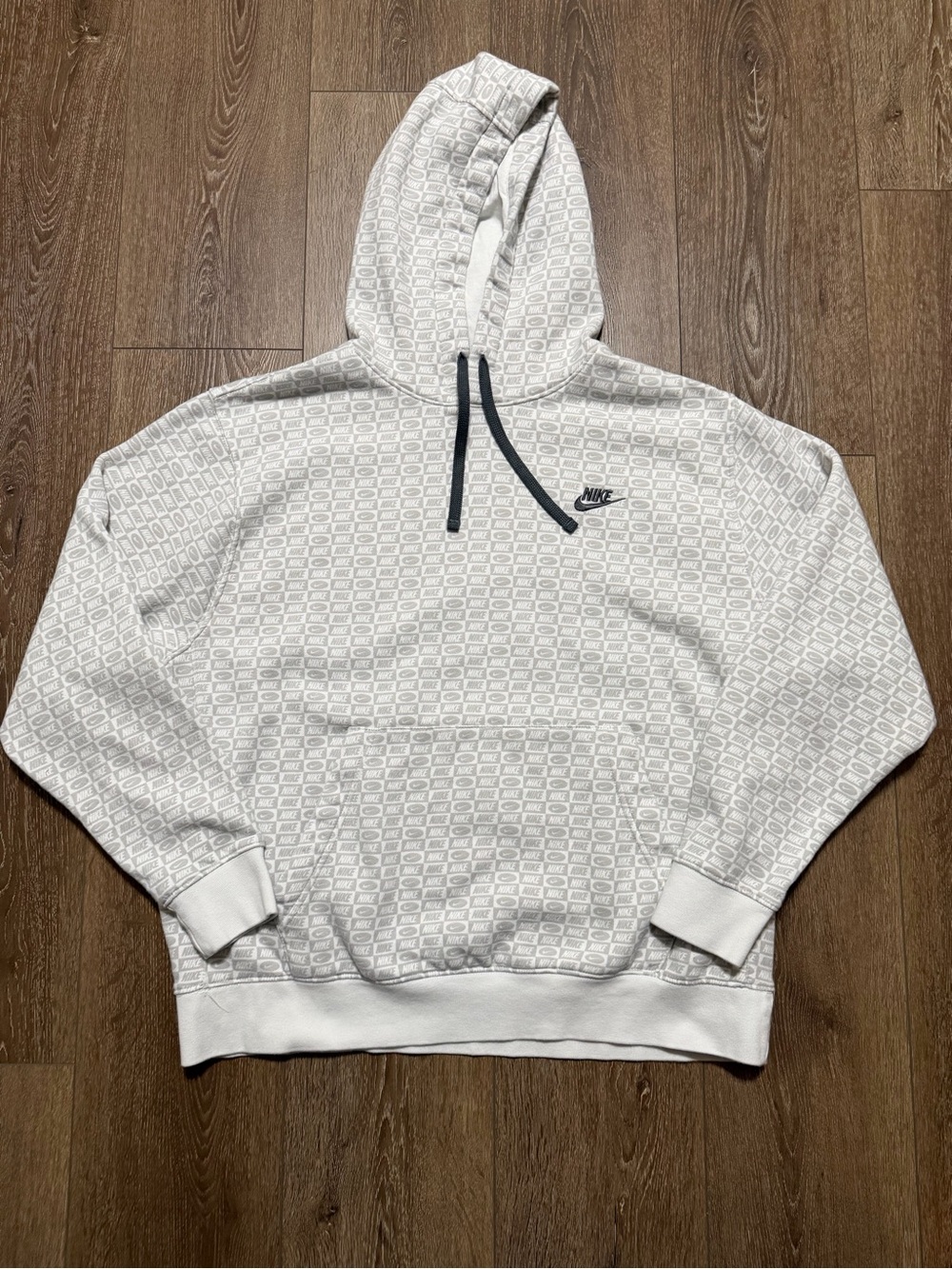 Nike White Hoodie with Black Drawcords and Mini Swoosh